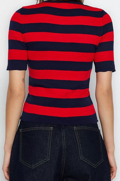 Fashion Square Neck Knitwear Slim Striped Pattern Casual Daily Regular Short Sleeve Blouse