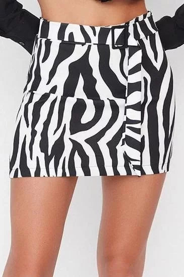 Modern Style Unlined Woven Mini Length Animal Patterned Belted Mini Woven Skirt