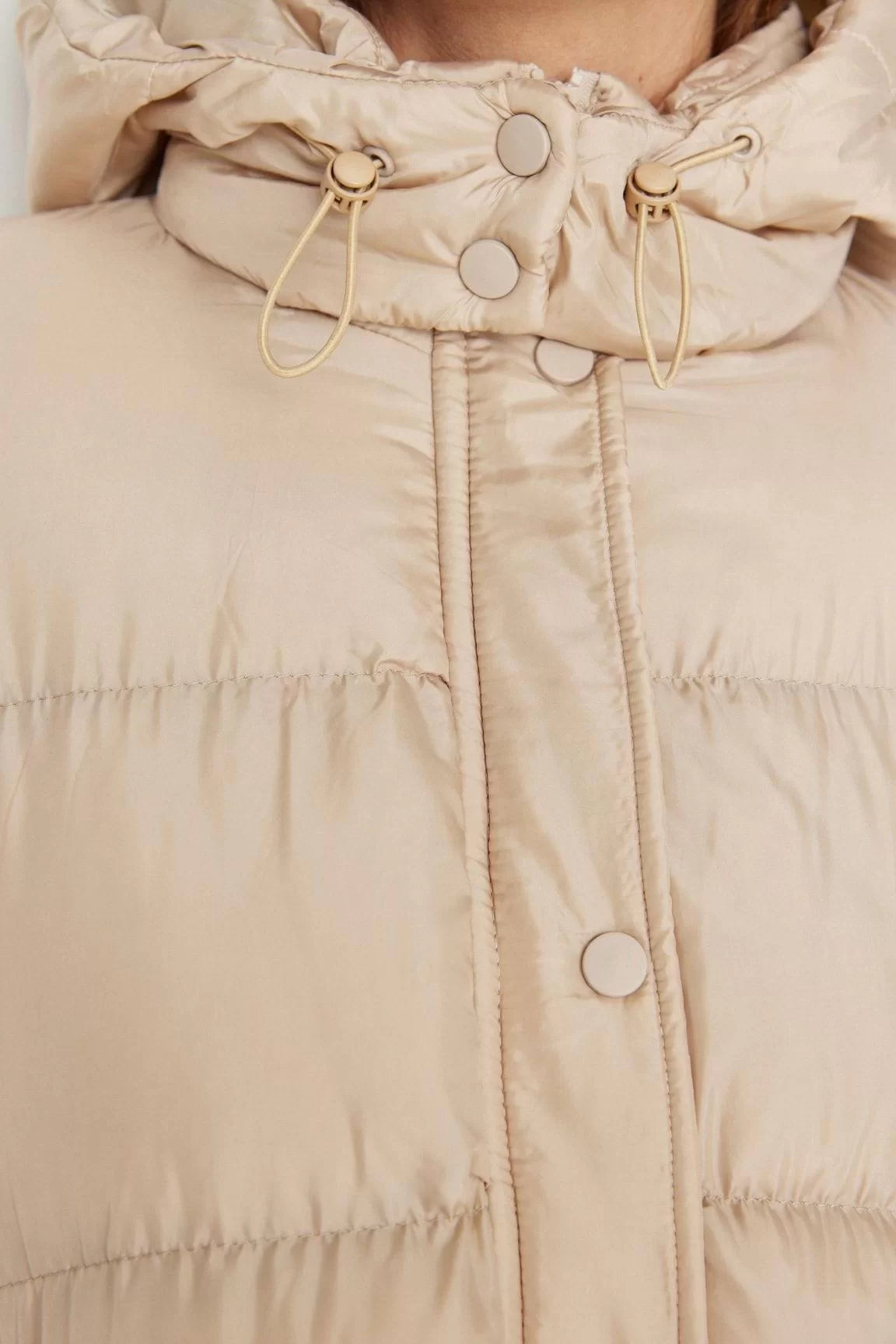 Design Plain Lined Collar Long Regular Hooded Women's Hooded Water Repellent Long Puffer Jacket