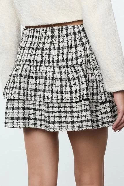 Modern Style Unlined Woven Mini Skirt Ruffle Detail Plaid Patterned Flannel Fabric Mini Skirt