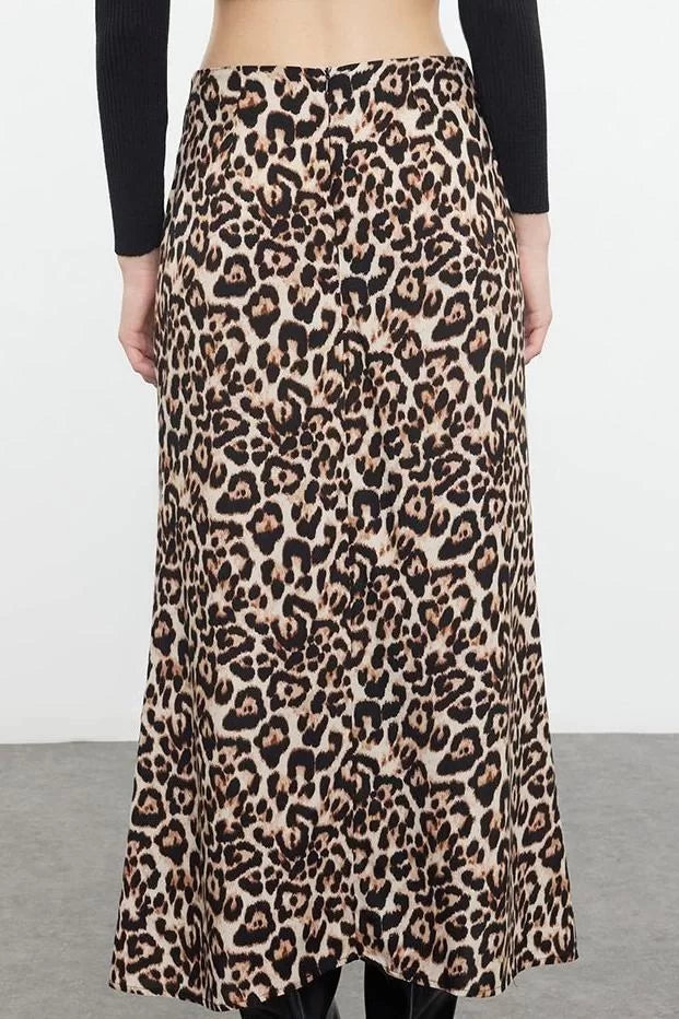 Modern Style Unlined Woven Maxi Length Leopard Animal Patterned Maxi Length Woven Skirt