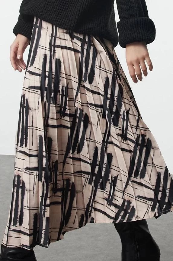 Modern Style Unlined Woven Maxi Length Patterned Pleated Satin Fabric Midi Length Woven Skirt