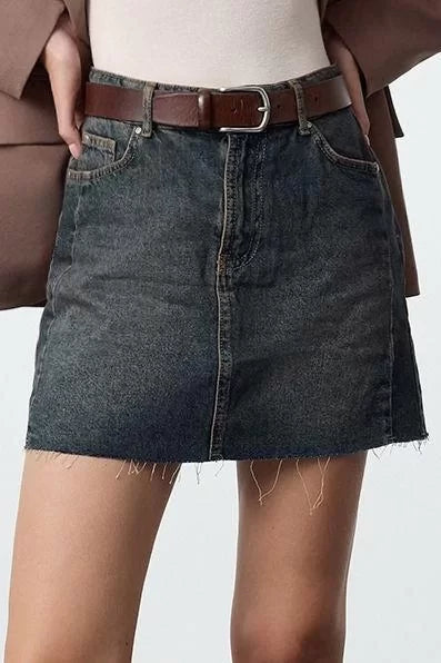 Modern Style Unlined Denim Mini Length Faded Effect Vintage High Waist Mini Denim Skirt