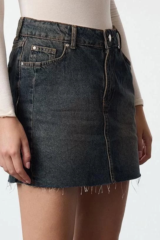 Modern Style Unlined Denim Mini Length Faded Effect Vintage High Waist Mini Denim Skirt