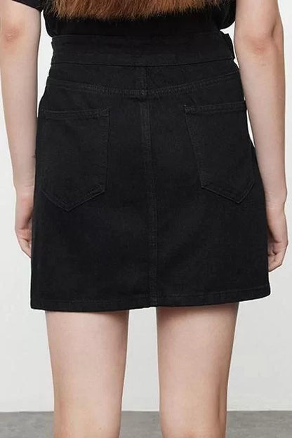 Modern Style Unlined Denim Mini Length Belted Mini Denim Skirt