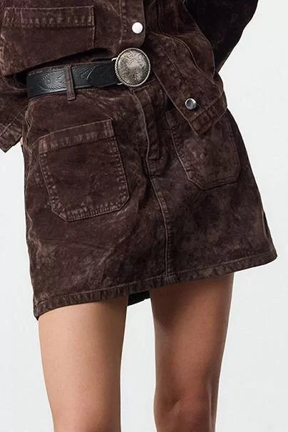 Modern Style Unlined Denim Mini Length Suede Look Normal Waist Mini Denim Skirt