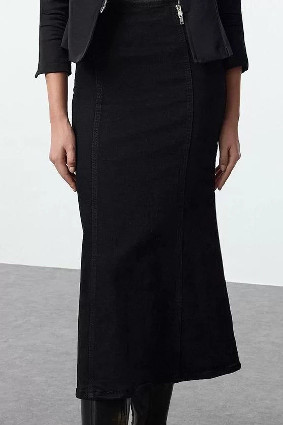 Modern Style Unlined Denim Midi Length Maxi Denim Skirt