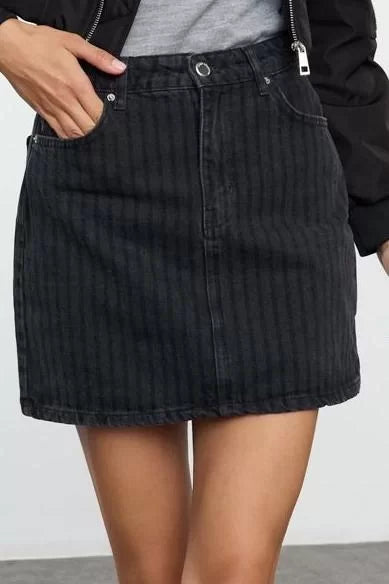 Modern Style Unlined Denim Mini Length More Sustainable Striped Mini Denim Skirt