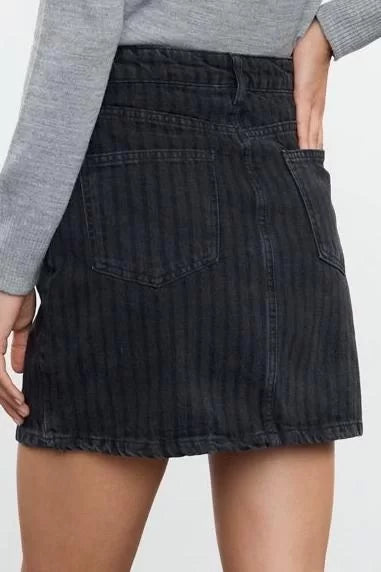 Modern Style Unlined Denim Mini Length More Sustainable Striped Mini Denim Skirt