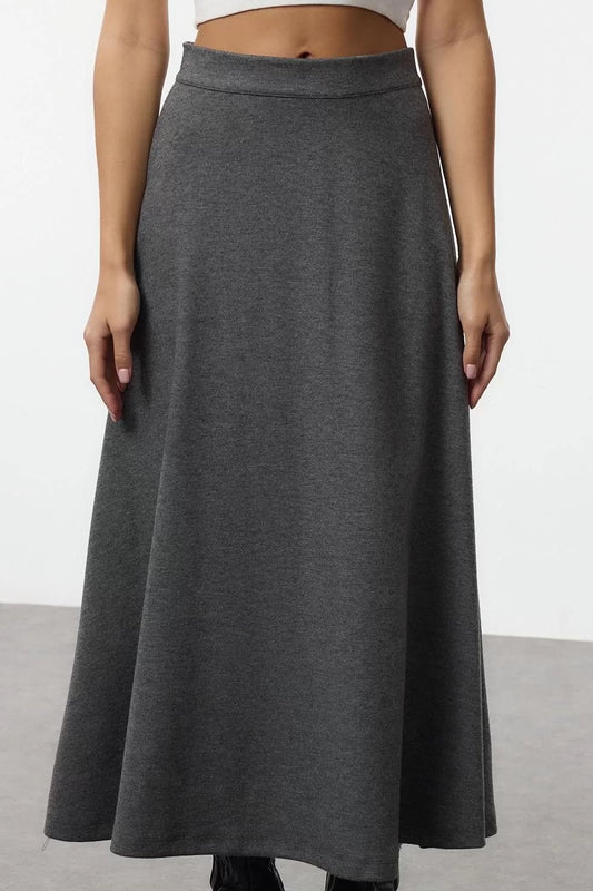 Modern Style Unlined Knitted Midi Length A Cut Bell Cut Midi Brushed Flexible Knit Skirt