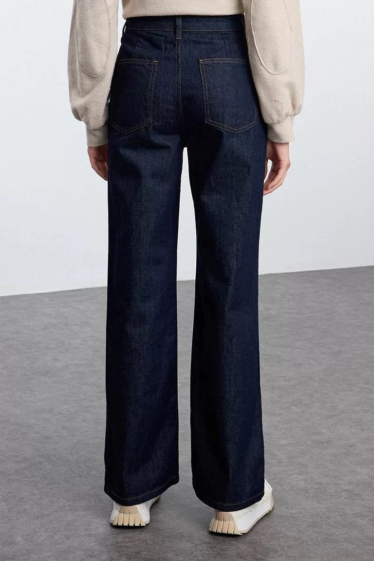 Style Women Fashion Denim Jeans Long Wide Leg Iron-On High Waist Straight Jeans