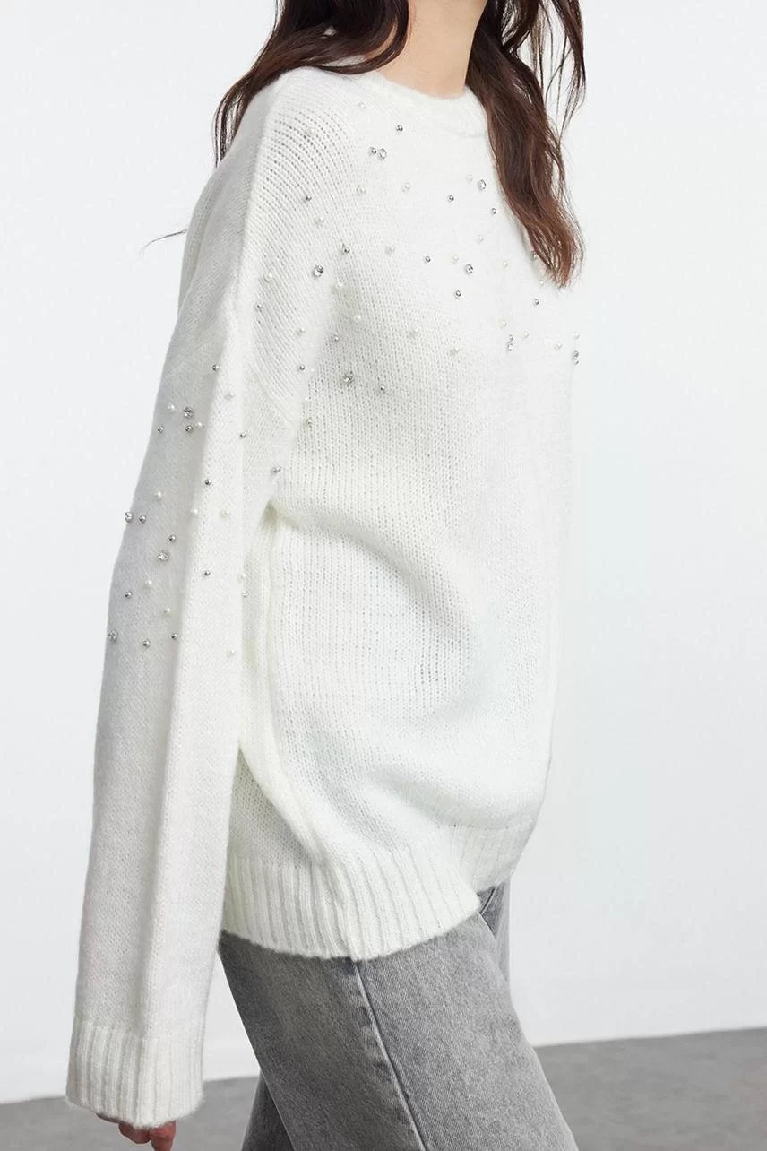 Style Modern Women Regular Standard Sleeve Crew Neck Soft Texture Stone Knitted Sweater