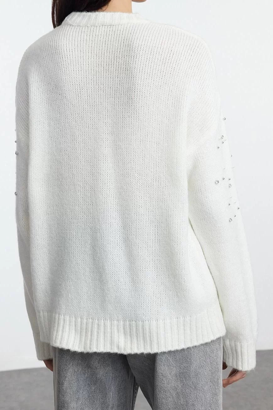 Style Modern Women Regular Standard Sleeve Crew Neck Soft Texture Stone Knitted Sweater