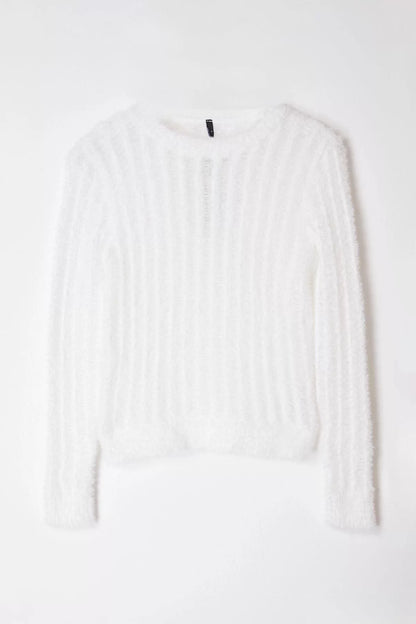 Style Modern Women Regular Standard Sleeve Crew Neck Thin Transparent Looking Knitwear Sweater