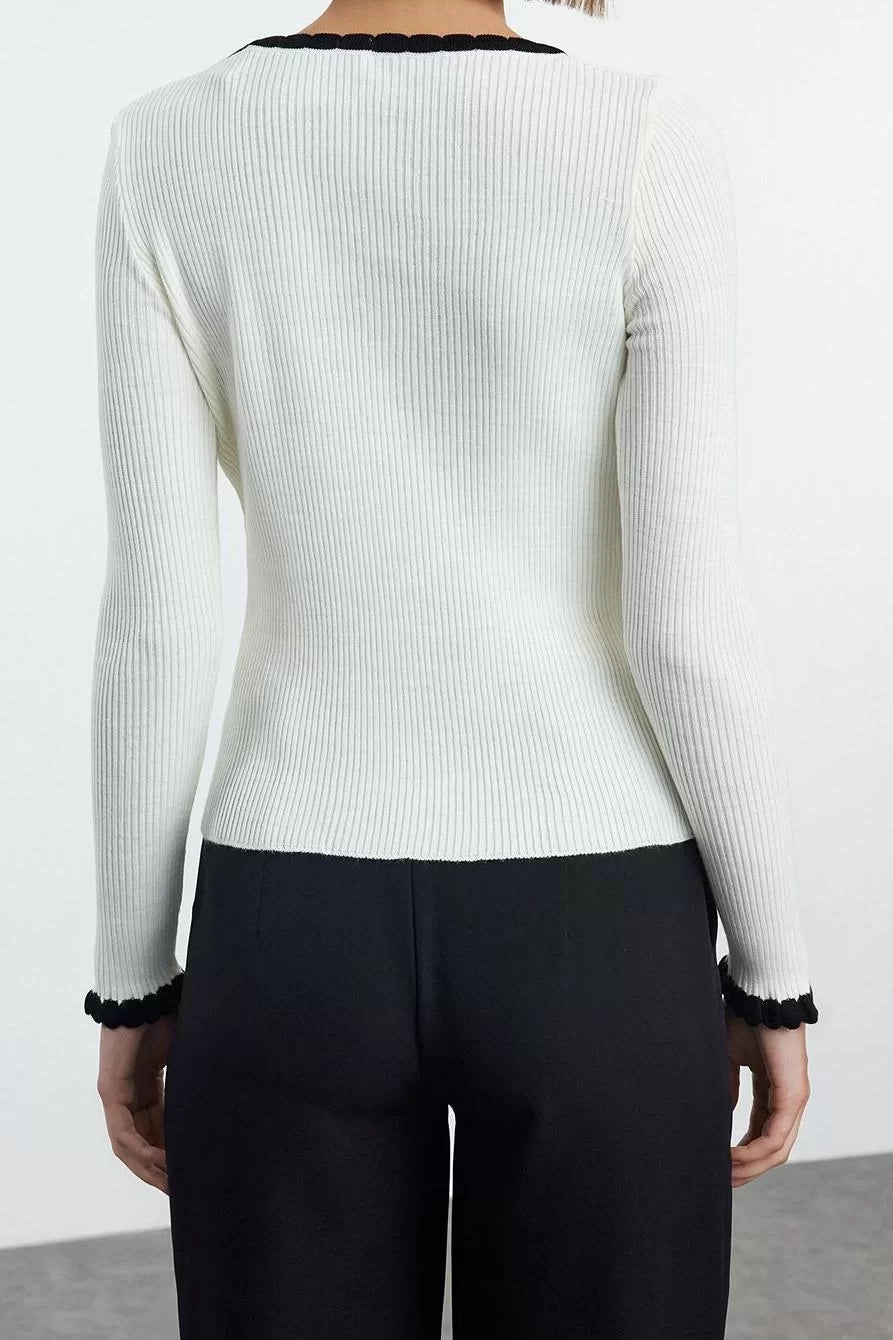 Style Modern Women Regular Standard Sleeve Pool Collar Ribbed Color Block Knitwear Sweater