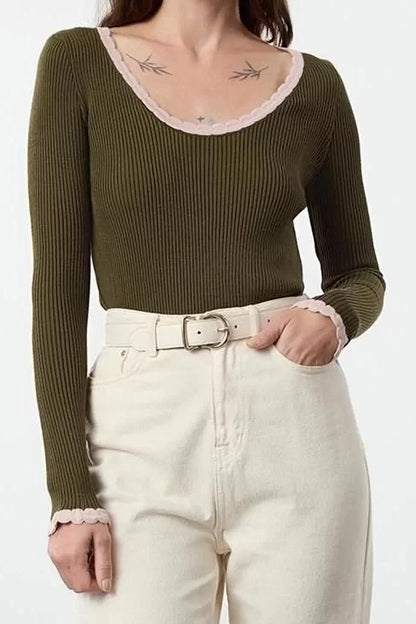 Style Modern Women Regular Standard Sleeve Pool Collar Ribbed Color Block Knitwear Sweater