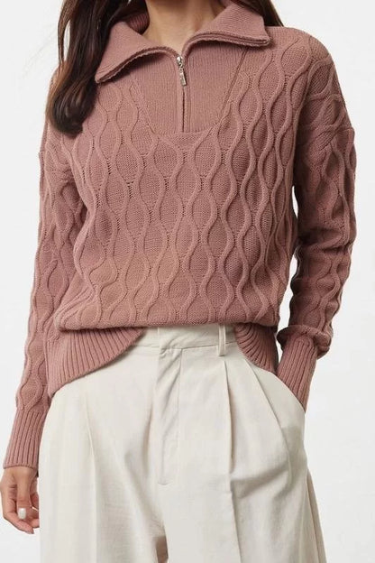 Style Modern Women Regular Standard Sleeve Polo Collar Wide Pattern Hair Knitted Stand Collar Knitwear Sweater