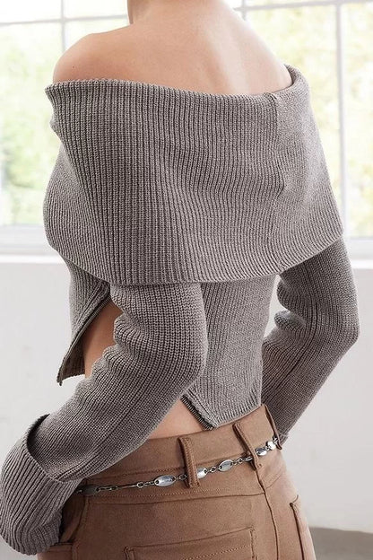 Style Modern Women Regular Standard Sleeve Carmen Collar Ribbed Knitwear Sweater