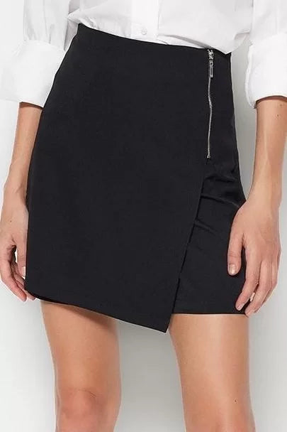 Plus Size Fashion Woven High Waist Pipe Leg Business Black Zipper Detail Shorts Skirt