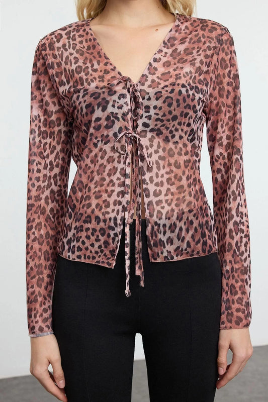 Fashion V Neck Knitted Regular Animal Pattern Casual Daily Regular Long Sleeve Blouse