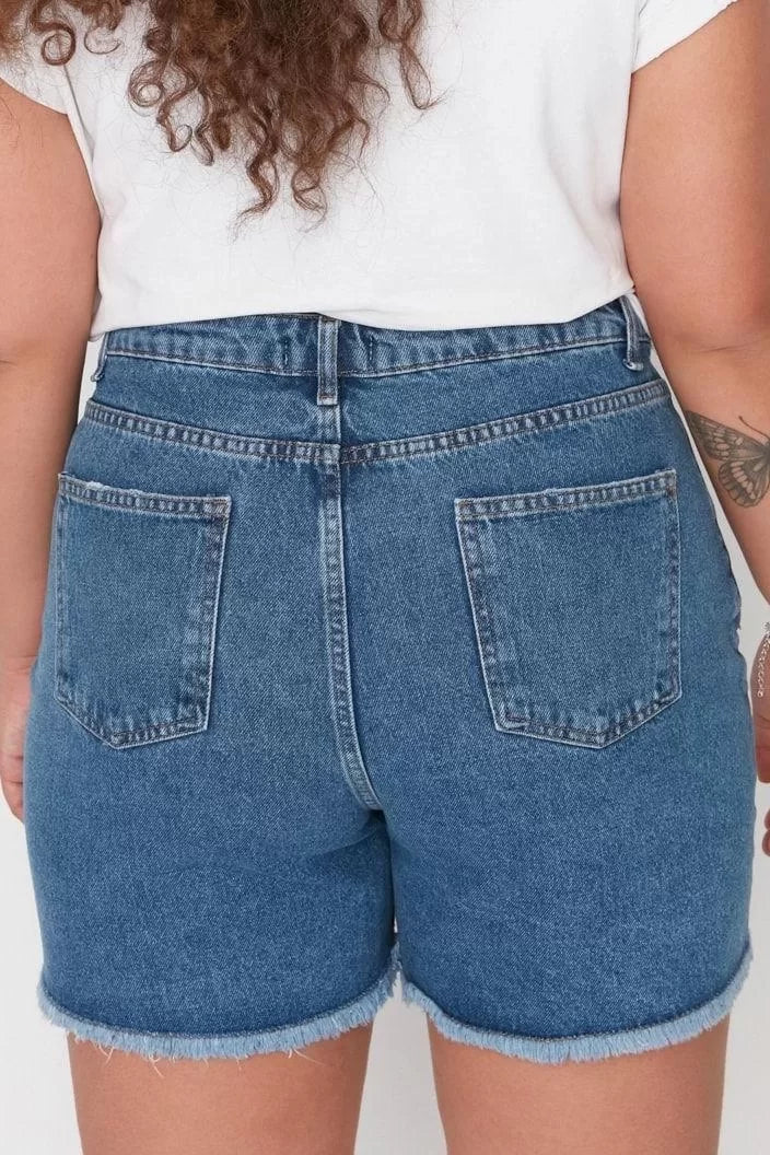 Plus Size Fashion Denim High Waist Wide Leg Casual Dark Blue High Waist Destroyed Shorts Bermuda