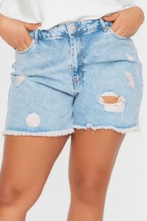 Plus Size Fashion Denim High Waist Wide Leg Casual Dark Blue High Waist Destroyed Shorts Bermuda