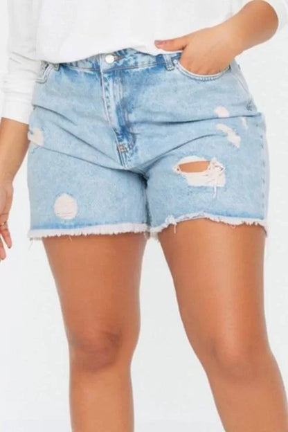 Plus Size Fashion Denim High Waist Wide Leg Casual Dark Blue High Waist Destroyed Shorts Bermuda