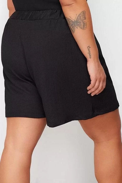 Plus Size Fashion Knitted High Waist Wide Leg Casual Black Shorts