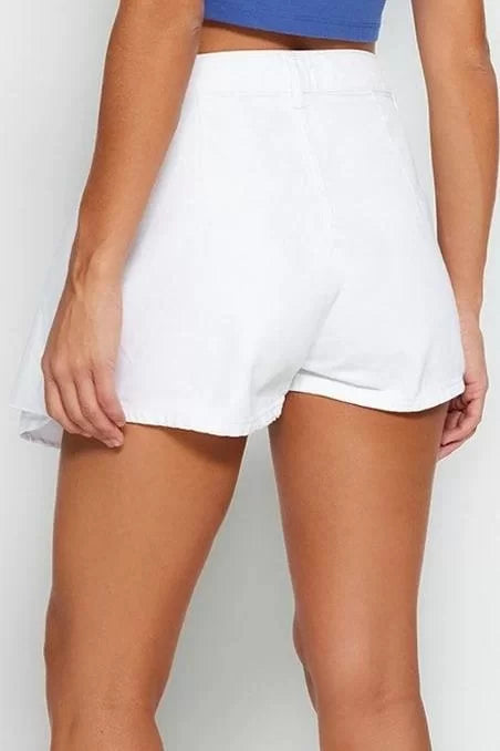 Fashion Denim Low Waist Wide Leg Casual White Pleated Normal Waist Shorts Skirt