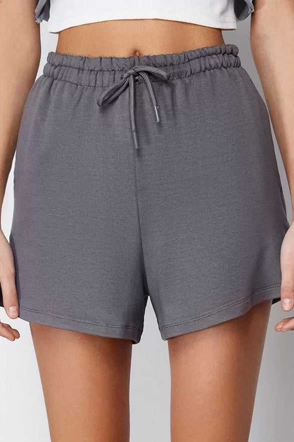 Fashion Knitted Normal Waist Straight Leg Casual Anthracite Elastic Waist Basic Soft Touch Shorts Bermuda