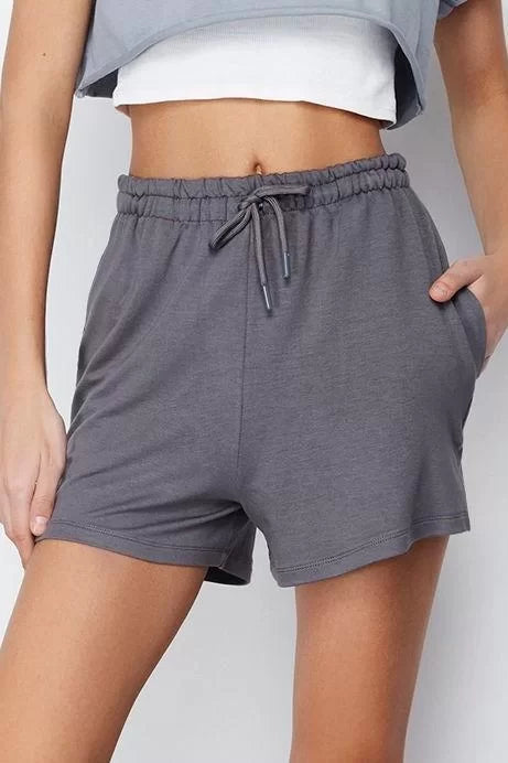 Fashion Knitted Normal Waist Straight Leg Casual Anthracite Elastic Waist Basic Soft Touch Shorts Bermuda