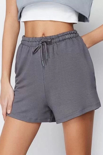 Fashion Knitted Normal Waist Straight Leg Casual Anthracite Elastic Waist Basic Soft Touch Shorts Bermuda