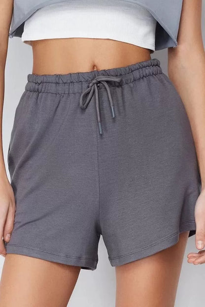 Fashion Knitted Normal Waist Straight Leg Casual Anthracite Elastic Waist Basic Soft Touch Shorts Bermuda