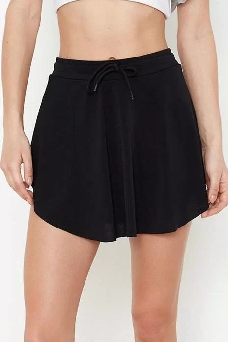 Fashion Knitted Regular Waist Wide Leg Casual Black Short Stretchy Shorts Bermuda