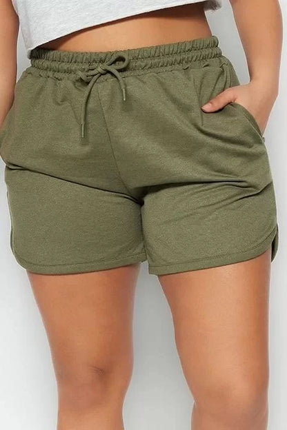 Plus Size Fashion Knitted High Waist Straight Leg Casual Khaki Slim Shorts