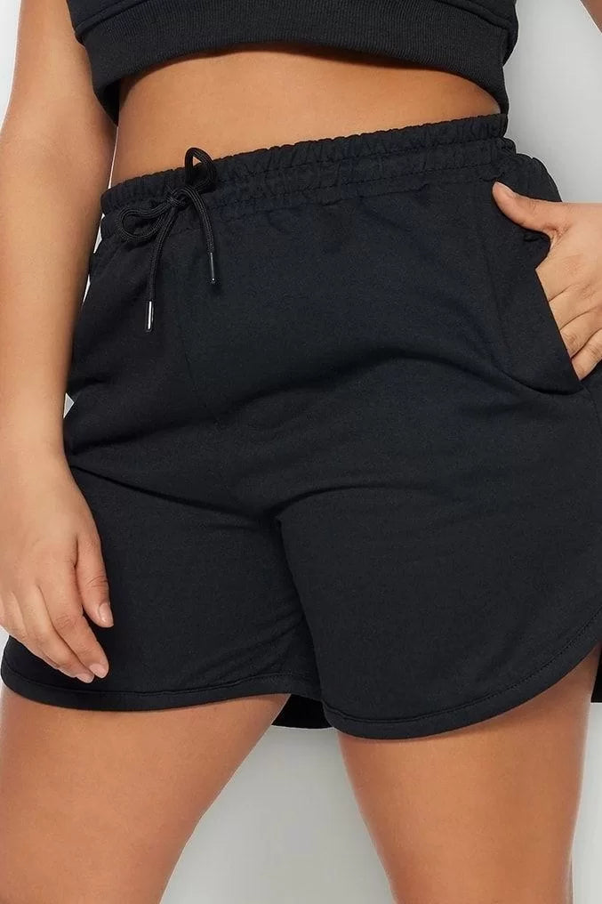 Plus Size Fashion Knitted High Waist Straight Leg Casual Khaki Slim Shorts