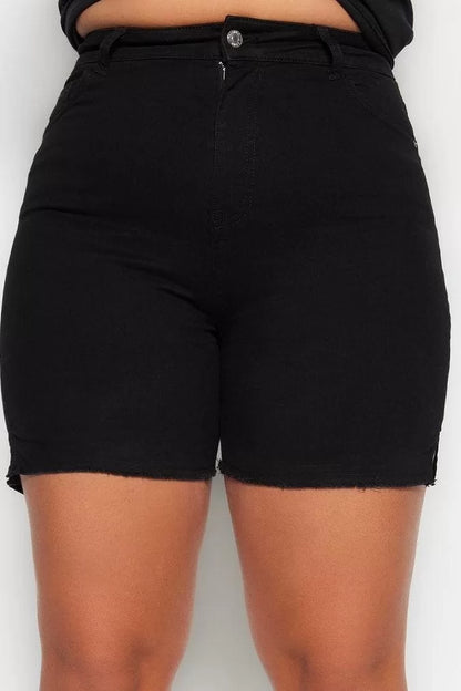 Plus Size Fashion Denim High Waist Skinny Casual Flexible Skinny Side Slit Shorts Bermuda