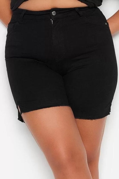 Plus Size Fashion Denim High Waist Skinny Casual Flexible Skinny Side Slit Shorts Bermuda