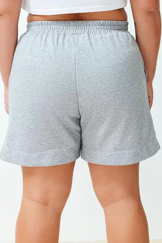 Plus Size Fashion Knitted High Waist Wide Leg Casual Gray Button Detailed Shorts Bermuda