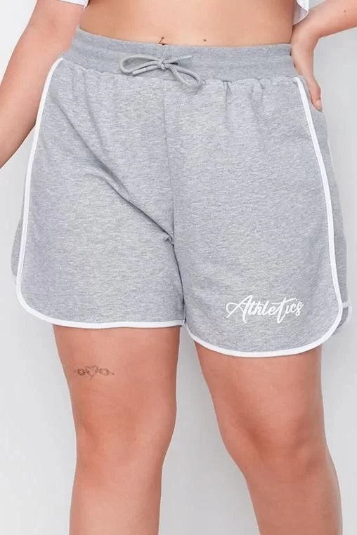 Plus Size Fashion Knitted High Waist Straight Leg Casual Gray Printed Piping Detailed Shorts Bermuda