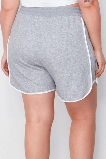 Plus Size Fashion Knitted High Waist Straight Leg Casual Gray Printed Piping Detailed Shorts Bermuda