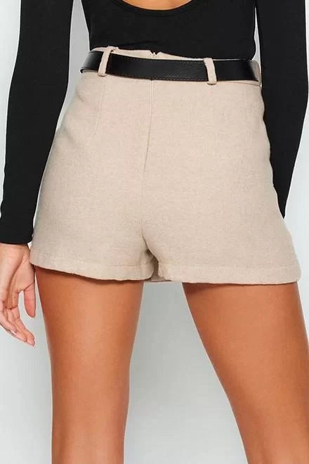 Style Woven High Waist Pipe Leg Business Anthracite Belt Detailed Woven Shorts Skirt