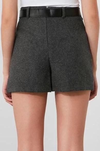 Style Woven High Waist Pipe Leg Business Anthracite Belt Detailed Woven Shorts Skirt