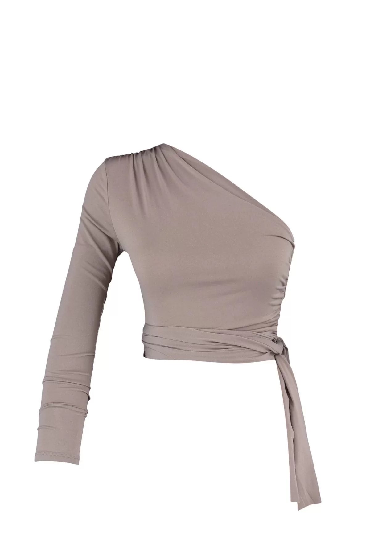 Fashion Asymmetric Collar Knitted Slim Plain Pattern Casual Daily Crop Long Sleeve Blouse