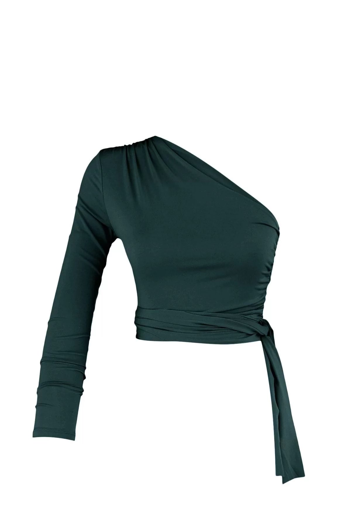 Fashion Asymmetric Collar Knitted Slim Plain Pattern Casual Daily Crop Long Sleeve Blouse