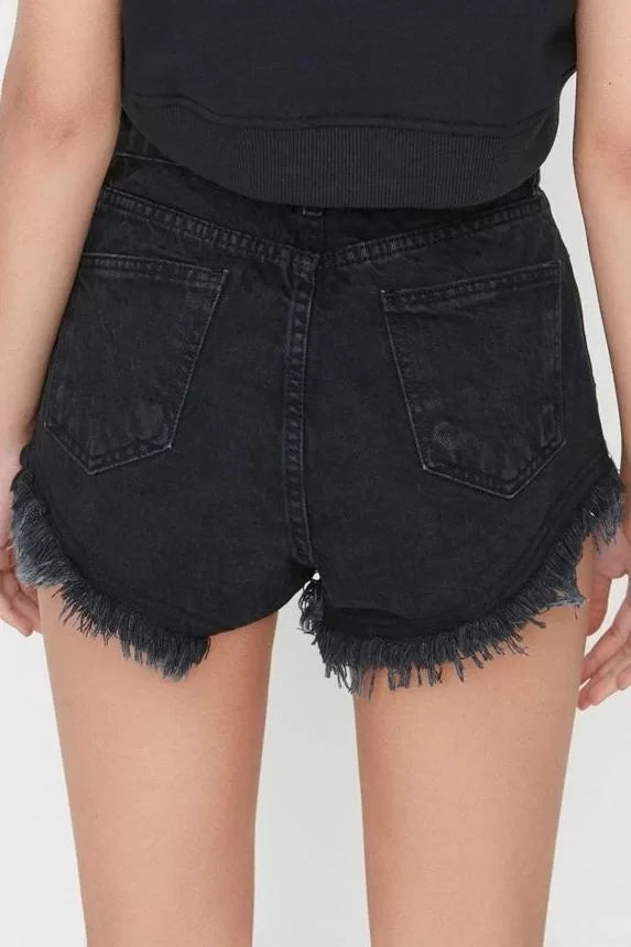 Fashion Denim Normal Waist Straight Leg Casual Gray Ripped Detail High Waist Denim Shorts