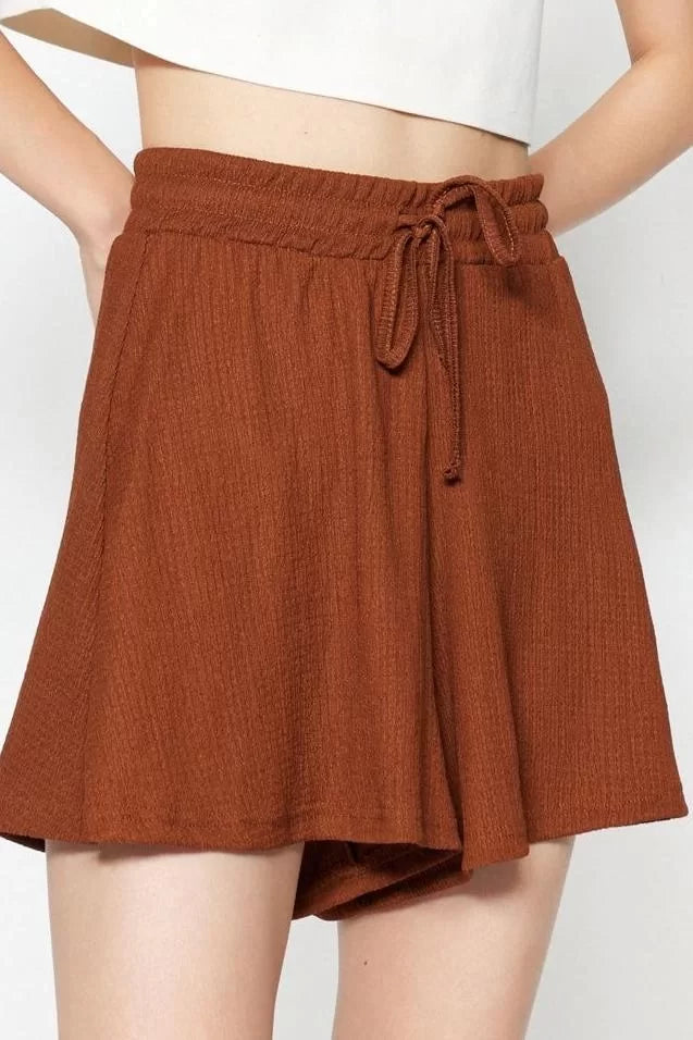 Fashion Knitted Normal Waist Wide Leg Casual Mink Relaxed Cut Normal Waist Crepe Textured Shorts