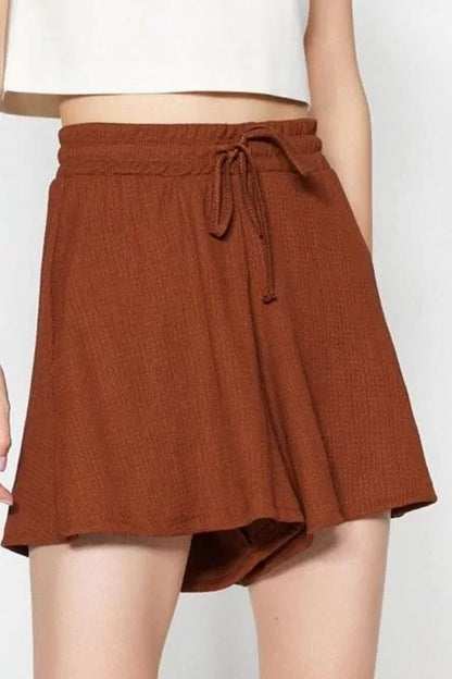 Fashion Knitted Normal Waist Wide Leg Casual Mink Relaxed Cut Normal Waist Crepe Textured Shorts