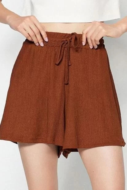 Fashion Knitted Normal Waist Wide Leg Casual Mink Relaxed Cut Normal Waist Crepe Textured Shorts