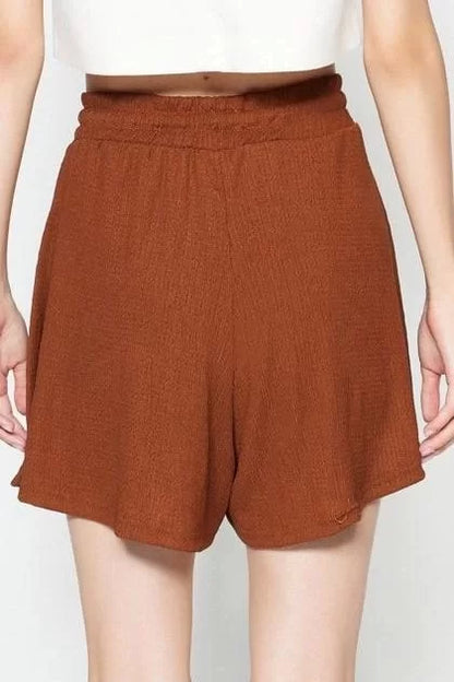 Fashion Knitted Normal Waist Wide Leg Casual Mink Relaxed Cut Normal Waist Crepe Textured Shorts